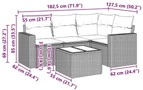 5 pcs conjunto sofás de jardim com almofadões vime PE preto