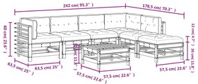7 pcs conjunto lounge de jardim c/ almofadões pinho impregnado