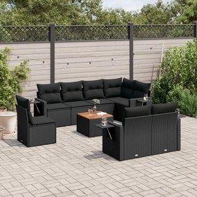vidaXL 9 pcs conjunto de sofás p/ jardim c/ almofadões vime PE preto