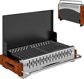 Grelhador a Carvão Dobrável Portátil 50,5x34x33 cm com Bandeja de Carvão Removível para Campismo Piqueniques Preto