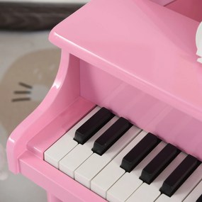 HOMCOM Piano de Cauda Infantil com 30 Teclas Banco Suporte de Partituras Piano para Crianças de MDF Instrumento Musical Educativo 52x50x49cm Rosa