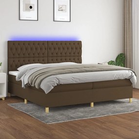 vidaXL Cama box spring c/ colchão/LED 200x200cm tecido castanho-escuro