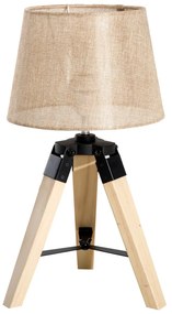 HOMCOM Candeeiro de Mesa Moderno e Original com Base de Tripé e Tela de Tecido de Linho para Dormitório ou Sala de Estar Lâmpada E27 Máx. 40W 24x24x45cm Creme e Madeira