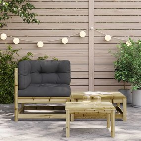 Sofá de canto para jardim com almofadões e apoio de pés