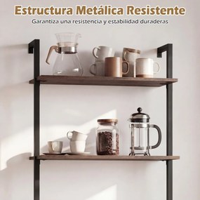 Estante flutuante 53,5 x 29,5 x 96 cm de 3 níveis em forma de escada, com estrutura preta e painéis industriais, para casa de banho, cozinha ou sala d