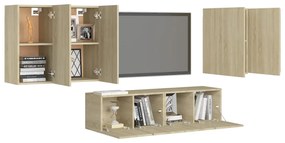 6 pcs conjunto móveis de TV derivados madeira carvalho sonoma