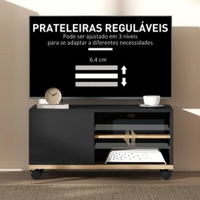 Móvel de TV com Rodas para Televisores até 42 Polegadas com 1 Porta 2 Compartimentos Abertos Prateleira 80x45x41 cm Preto