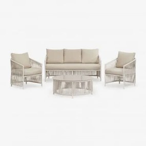 Conjunto De Jardim Com Sofá De 2 Lugares, 2 Poltronas E Mesas De Centro Em Alumínio E Corda Trançada Sophie. Gardénia Branco - Sklum