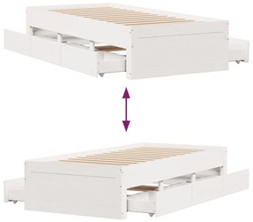 Cama sem colchão com gavetas 90x200 cm pinho maciço branco