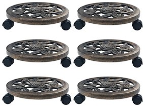 48227 vidaXL Suportes com rodas para plantas 6 pcs 30 cm plástico bronze