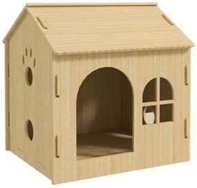 PawHut Casota para Cães Casa para Cães com Janelas Desenho de Patas Ocas Casa para Cães e Gatos 49,5x41x51 cm Madeira | Aosom Portugal