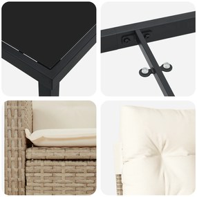 Conjunto de Jantar de Jardim de 7 Peças com Almofadas Bege Vime PE