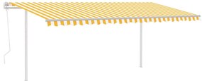 Toldo retrátil automático com postes 5x3,5 m amarelo e branco