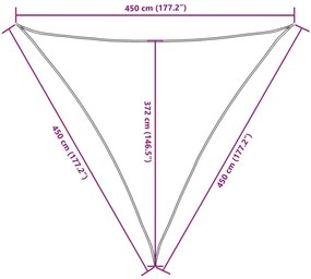 Para-sol vela tecido oxford triangular 4,5x4,5x4,5 m amarelo