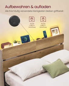 Estrutura de cama de casal 140 x 200 cm com iluminação (COLCHÃO NÃO INCLUIDO) castanho natural