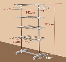 Estendal de Roupa tipo Pendurador Móvel Branco e Aço Inoxidável (80-142) x 55 x 178 cm