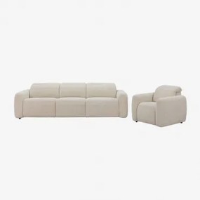Conjunto De Sala Com Sofá Reclinável E Elétrico De 3 Lugares E Poltrona Estofada Peggy Chenille Beige Creme - Sklum