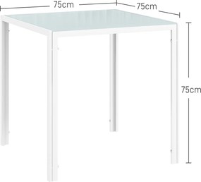 Mesa de Jantar em Vidro 75x75x75 cm, Quadrada para 4 Pessoas com Pés Metálicos (CADEIRAS NÃO INCLUIDAS), Branco