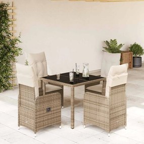 vidaXL 5 pcs conjunto de bistrô para jardim c/ almofadões vime PE bege
