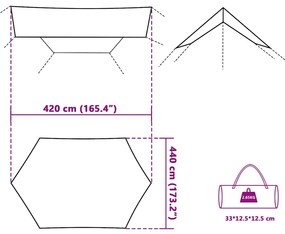 Lona de campismo 420x440 cm impermeável cinzento e laranja