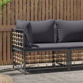 vidaXL Sofá de canto p/ jardim com almofadões cinzento-escuro vime PE