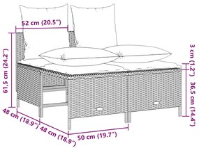 5 pcs conj. sofás jardim c/ almofadões vime PE cinzento-claro