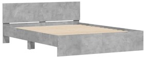 Estrutura cama cabeceira e luzes LED 150x200cm cinzento cimento