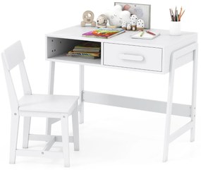 Conjunto de secretária e cadeira para crianças com gaveta e estante Branco
