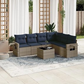 vidaXL 7 pcs conjunto sofás p/ jardim c/ almofadões vime PE cinzento