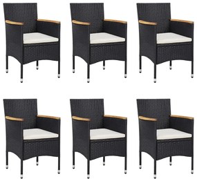7 pcs conjunto de jantar para jardim vime PE preto