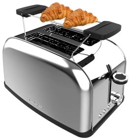 Torradeira vertical Toastin' time 850 Inox Steel com dupla ranhura curta e suporte para pão