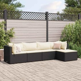 vidaXL 5 pcs conjunto lounge de jardim c/ almofadões vime PE preto