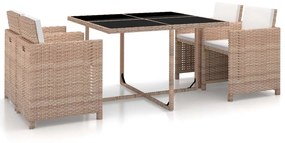 vidaXL 5 pcs conjunto jantar exterior com almofadões vime PE bege