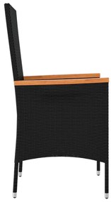 Cadeiras de jardim com almofadões 4 pcs vime PE preto