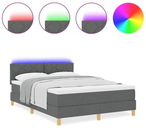 Cama Box Spring com Colchão &amp; LED Cinza Escuro 140x190 cm Tecido