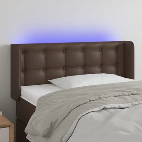 vidaXL Cabeceira cama c/ LED 83x16x78/88 cm couro artificial castanho