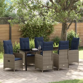 vidaXL Conjunto de Jantar de Jardim de 7 Peças com Almofadas Pretas de Rattan Poliéster