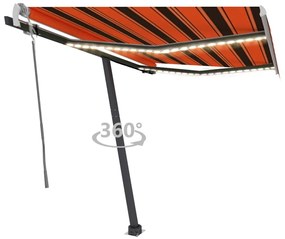 Toldo retrátil manual com LED 350x250 cm laranja e castanho
