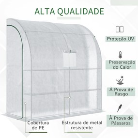 Estufa Pequena Estufa de Exterior com Janelas Prateleiras de 3 Níveis Estufa para Cultivo de Plantas Flores 200x100x215 cm Branco