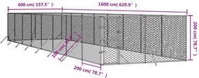 Canil de exterior 4x16x2 m aço galvanizado prateado