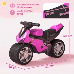 Mota de Equilíbrio Infantil sem Pedais com Música e Rodas Extra Largas para Crianças dos 18–36 Meses Rosa