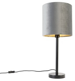 Candeeiro de mesa moderno preto com cúpula cinzenta 25 cm - Simplo Moderno