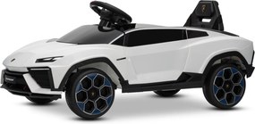 Carro elétrico para crianças Lamborghini Lanzador 12V com licença, bateria de lítio, luzes LED, controle remoto Branco