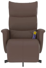 Poltrona massagens reclinável + apoio pés couro artif. castanho