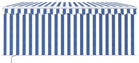 Toldo retrátil manual com estore/LED 3,5x2,5 m azul e branco