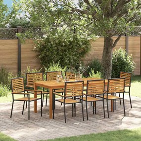 vidaXL Conjunto de Jantar para Jardim 9 pcs Preto 180 x 90 x 75 cm