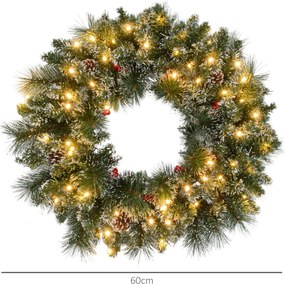 Grinalda de Natal para Porta, 60 x 60 x 10 cm, Luzes LED com Temporizador, Verde