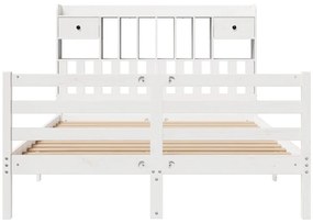 Cama com estante sem colchão 140x190 cm pinho maciço branco