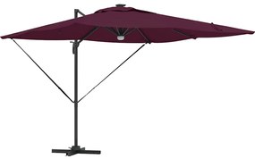 Parasol Cantilever Roma com LEDs Vermelho Bordeaux 286x285x270 cm em A