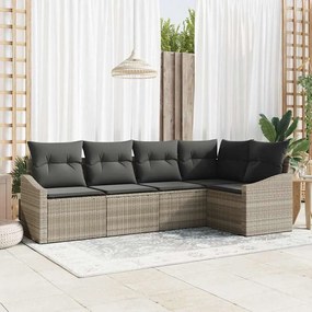 vidaXL Conjunto de Sofá de Jardim de 5 Peças com Almofadas Cinza Claro Rattan Polipropileno